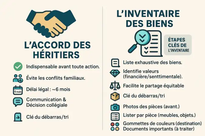 Illustration des étapes clés pour un débarras après un décès