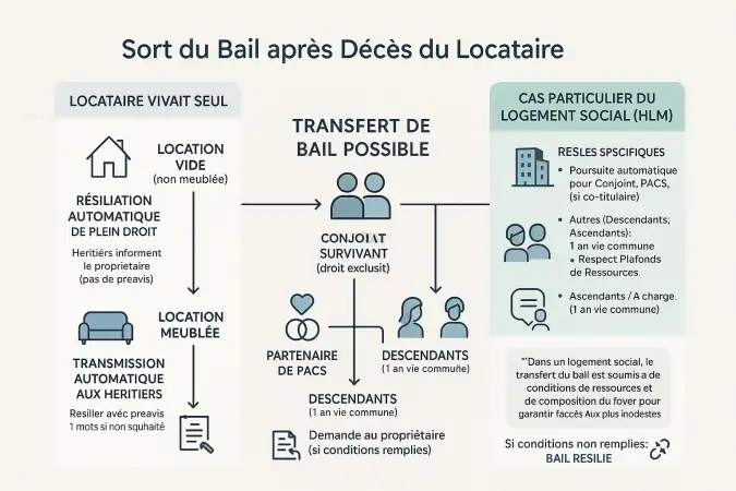 Schéma explicatif du sort du bail après un décès
