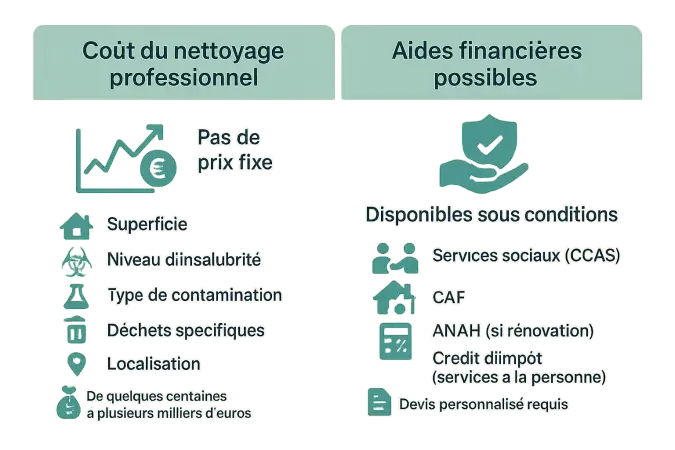 Illustration du <strong>coût du nettoyage professionnel et des aides financières</strong>