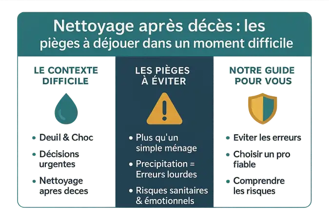 Illustration des pièges à éviter lors du nettoyage après un décès