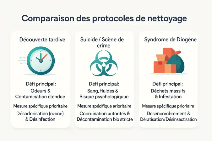 <strong>Infographie comparant les protocoles de nettoyage post-décès</strong>
