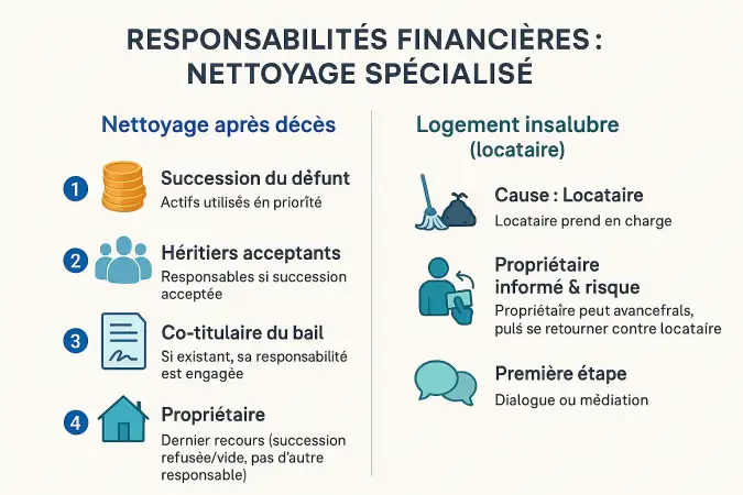 Schéma des responsabilités financières pour nettoyage post-décès