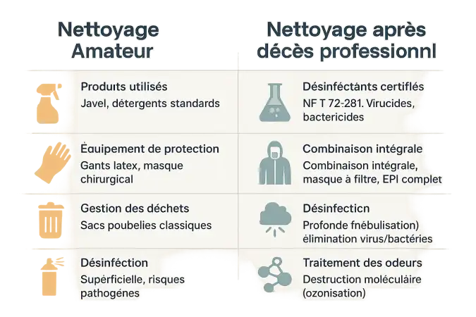 Comparatif visuel des méthodes de nettoyage après décès