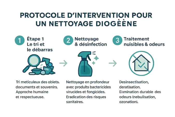 Illustration du <strong>protocole d'intervention pour un nettoyage Diogène</strong>